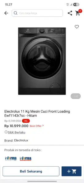 Promo mesin cuci electrolux kapasitas 11kg