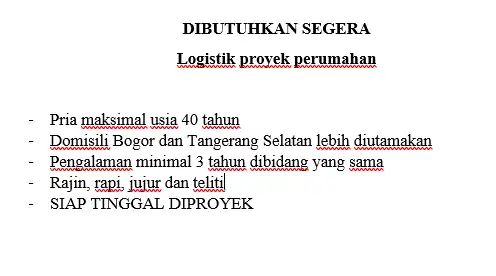 DIBUTUHKAN LOGISTIK PROYEK PERUMAHAN (Kontraktor)