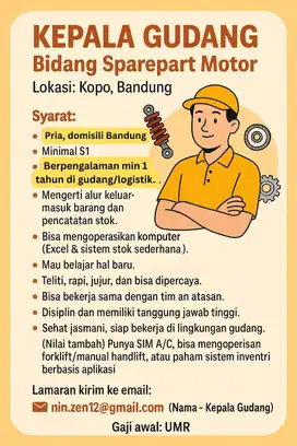 KEPALA GUDANG BANDUNG S1 PENGALAMAN UMR