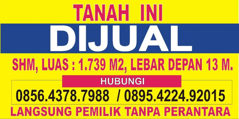 Dijual tanah segera tanpa perantara
