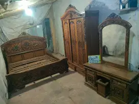 Tmpat tidur set kamar ukiran anggola full kayu jati