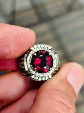 Cincin Batu garnet rhodolite 3.62 carat ring perak memo CGL top luster