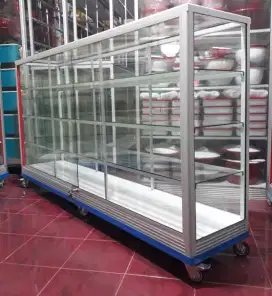 Di Jual Etalase 2M Kaca Full 5MM || Pakai Roda Besar & Siku Besi