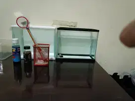 Aquarium buat cupang 2biji,jaring,makanan,metilim blue