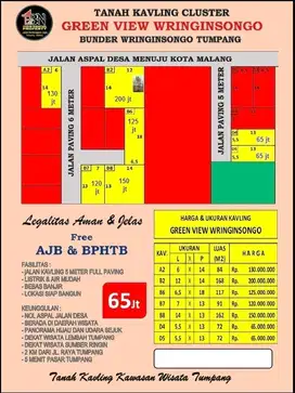 Promo Tanah kavling murah Wringinsongo Tumpang Malang pinggir Aspal