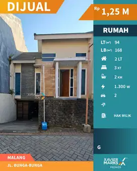 Rumah Dekat Suhat dan UB di Bunga Bunga Lowokwaru Malang