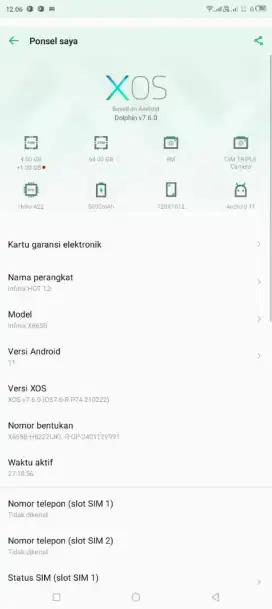 Infinix hot 12i 4/64gb hp+kabel casan