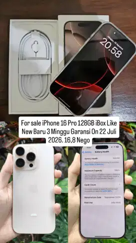 iPhone 16 Pro 128Gb iBox Like New Baru 3 Minggu Garansi 22 Juli 2026