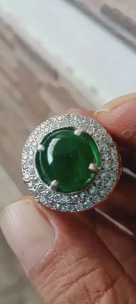 Jadeite jade giok Burma type A ring perak