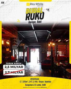 Ruko Modern 2.5 Lantai di Gentan, Baki! Cocok untuk Kuliner!