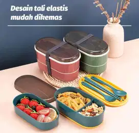Kotak makan 2 tingkat 1 set alat makan