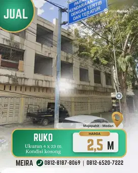 DIJUAL 4 RUKO USAHA KOMERSIAL MOJOPAHIT PINGGIR JALAN MEDAN KOTA