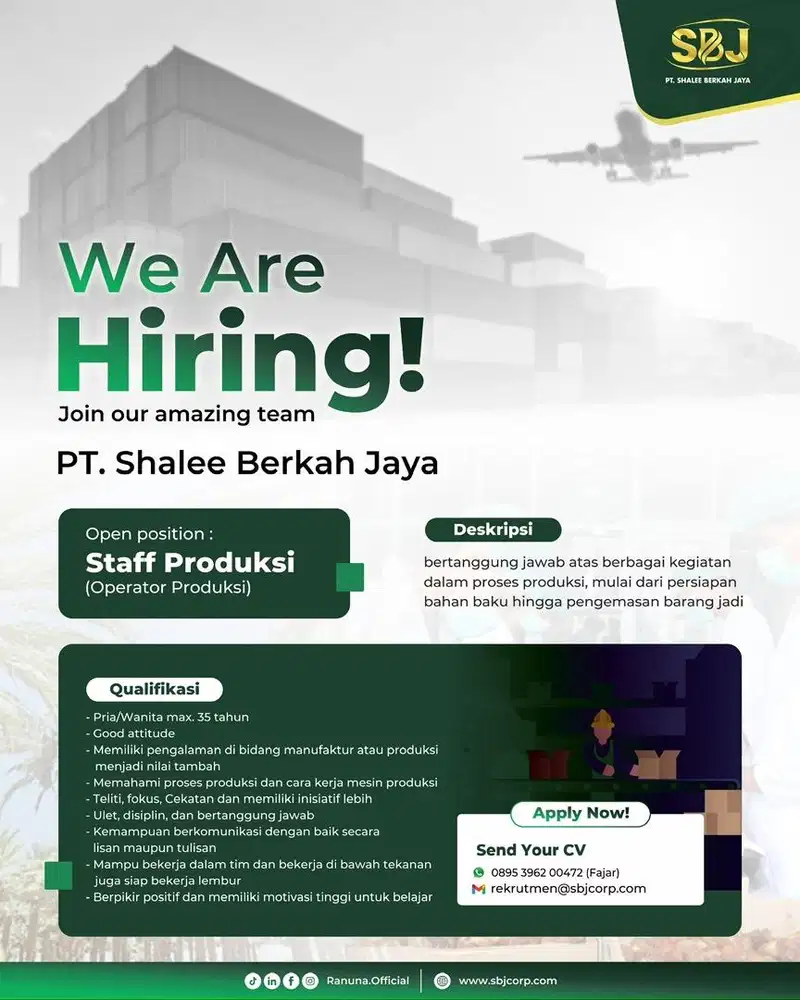 Dibutukan staff produksi harian