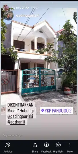 Disewakan Rumah 2lt Rungkut, posisi strategis