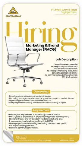 LOKER POSISI MARKETING & BRAND MANAGER (FMCG)