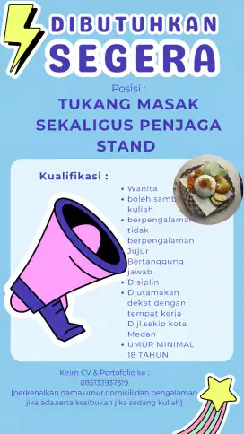 DIBUTUHKAN SEGERA PENJAGA DAN BANTU MASAK