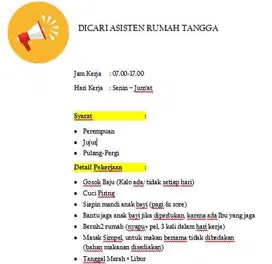 Dicari Asisten Rumah Tangga