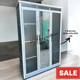 FREE ONGKID DAN RAKIT lemari baju kaca 3 pintu ukuran 120x50x175 cm