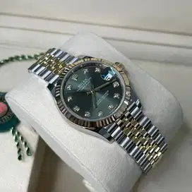 Jam rolex oyster perpetual datejust 31mm olive green dial diamond