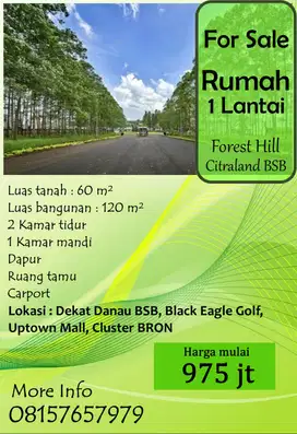 Ready Rumah Forest Hill Citraland BSB City Dijual Cepat BU Dkt Danau
