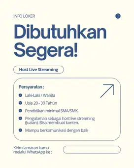 Dibutuhkan host live streaming daerah sukmajaya depok