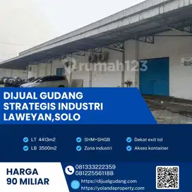 Dijual gudang zona industri strategis lokasi Laweyan,Solo luas 4413m2
