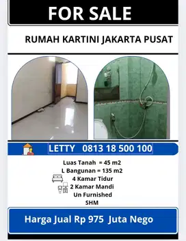 Rumah Kartini 3 Lantai Jakarta Rp 975 Juta Nego