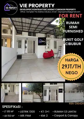 Di Sewakan Rumah1,5 Lantai Cantik Siap Huni. Bukit Golf Cibubur.