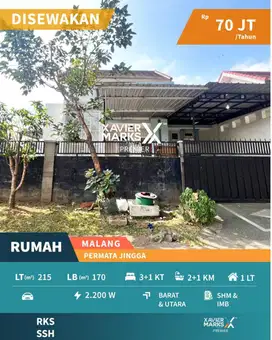 DISEWAKAN RUMAH MODERN SIAP HUNI DI PERMATA JINGGA, SOEHAT MALANG