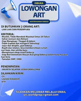Lowongan Kerja Pembantu ART Rumah Tangga