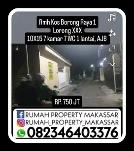 Rmh Kos Borong Raya 1 Lorong XXX 10X15 7 kamar 7 WC 1 lantai, AJB