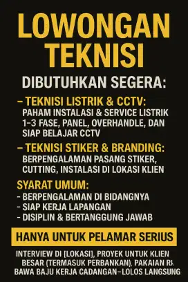 Teknisi cctv / listrik dan pemasangan stiker
