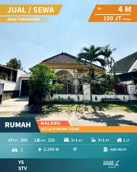 Dijual/Disewakan Rumah Semi Furnished di Villa Puncak Tidar, Malang