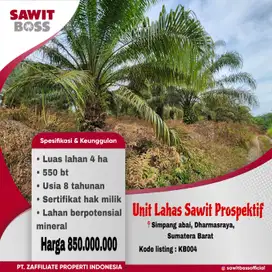 Jual lahan sawit  4Ha, simpang abai dhamasraya sumatera barat