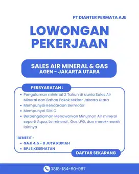LOWONGAN SALES - AGEN AIR MINERAL KEMASAN & GAS