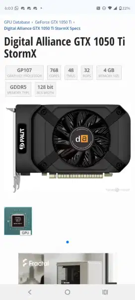 Dijual Palit GTX 1050 TI 4GB GDDR5 bekas Gaming