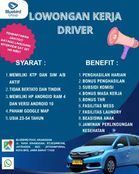 Lowongan Driver taxi blue bird Pool Kranggan