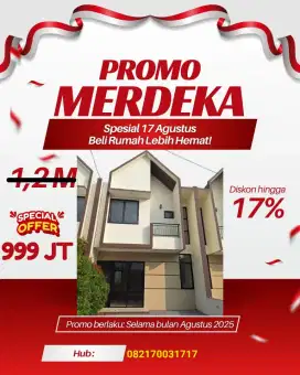 Promo Merdeka rumah dari Rp.1,2M menjadi Rp.999jt Lt.83 Lb.100