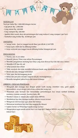 DICARI BABY SITTER AREA RAWAMANGUN