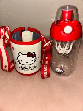 Botol Minum Anak Hello Kitty + Tas Cover Tali Selempang (Preloved)