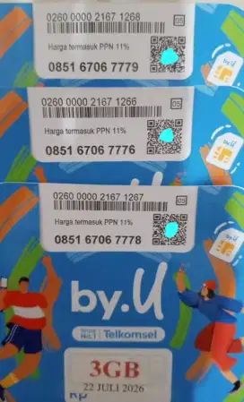 (bisa COD) Nomor CANTIK kartu perdana TELKOMSEL by.U HOKY 67778 dkk