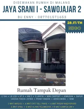Disewakan Rumah Cantik Sawojajar 2, 4 Kamar, 2 Lantai, Dekat Exit Toll