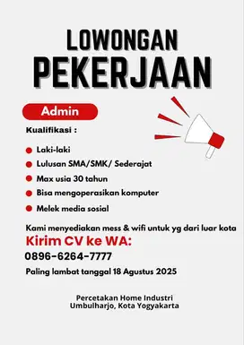 Lowongan pekerjaan Admin