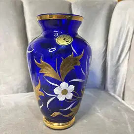 Bohemia vas glass Czechoslova Jasmin cobalt blue & gold