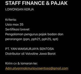 Lowongan: staff finance & pajak
