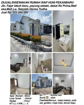 Dijual/disewakan rumah siap huni pekanbaru jln.fajar labuh baru