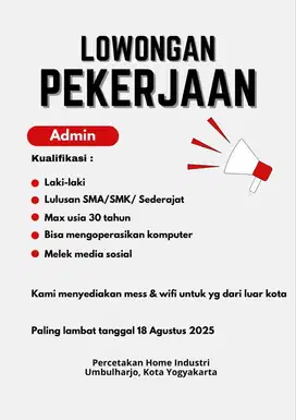 Lowongan kerja admin