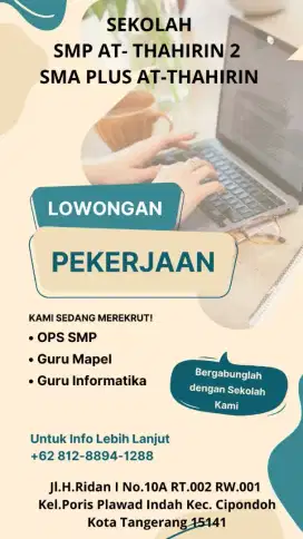 Lowongan untuk sekolah, guru mapel, operator dll