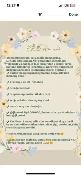 DiCari ART menginap