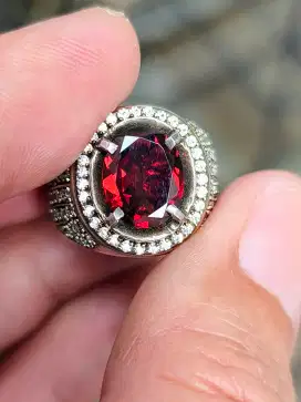 Cincin batu garnet rhodolite Srilanka 3.25 carat ring perak memo CGL